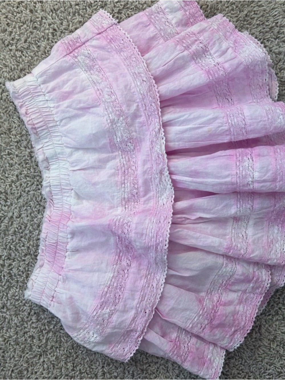 LoveShackFancy Light Pink Lace-Trim Tiered Mini Skirt